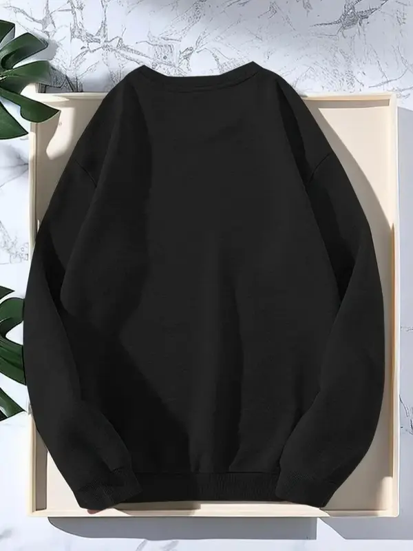 Men's Regular Fit Letter & Striped Print Round Neck Sweatshirt, Casual Long Sleeve Crew Neck Pullover for Daily Wear, Fashion Men's Top for All Seasons 1