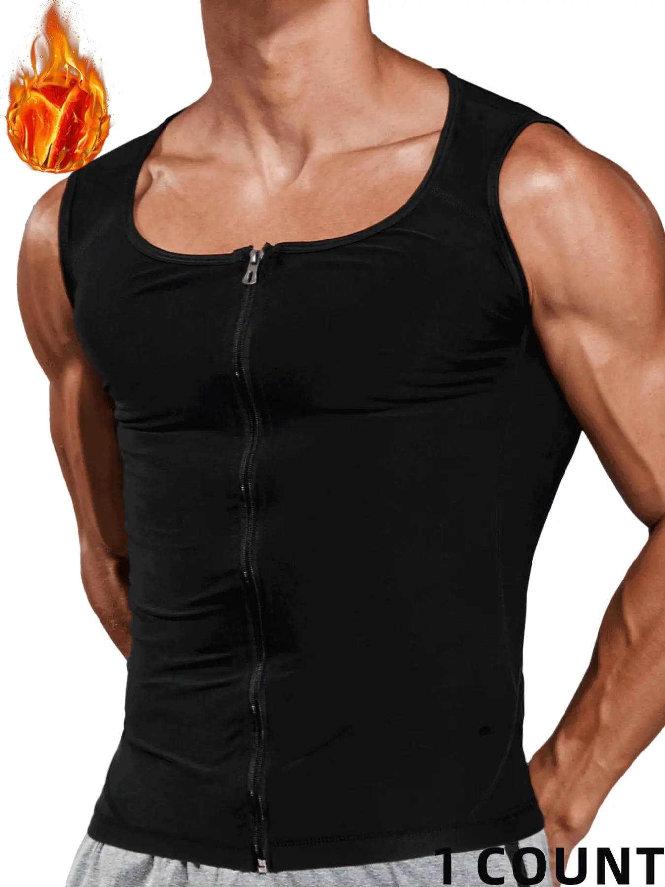 Men's Solid Zipper Sauna Tank Top, Casual Comfy Breathable Sleeveless Shapewear Top for Daily Wear, Men's Shapewear for All Seasons