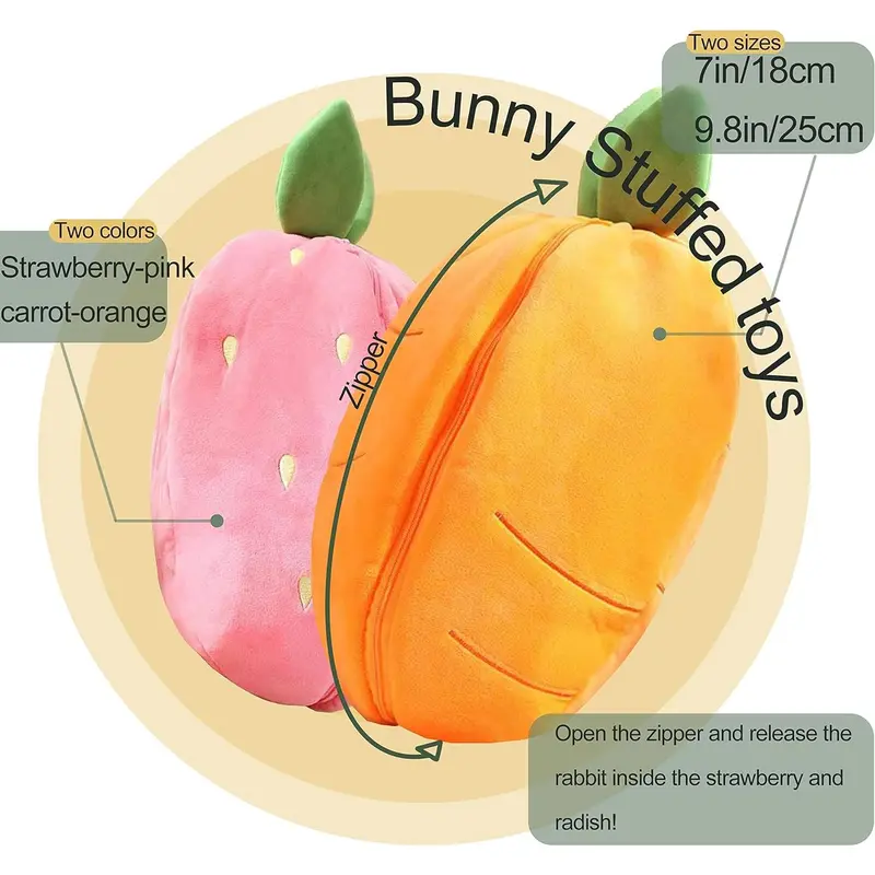 Thú Nhồi Bông Thỏ Phục Sinh, Thú Nhồi Bông Thỏ Trái Cây, Gối Thỏ Cà Rốt Và Dâu Tây Có Thể Đảo Ngược, Búp Bê Đồ Trang Trí Ghế Sofa Thỏ Squishy Dễ Thương, Đồ Chơi Nhồi Bông Mềm, Có Kích Thước 18cm / 25cm / 35cm / 50cm / 70cm, Thích Hợp Cho Bé Trai Và Bé Gái 2