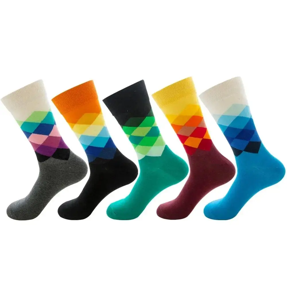 Fun Socks Hip Hop Quality Checkered Diamond Pattern Combed Cotton Socks