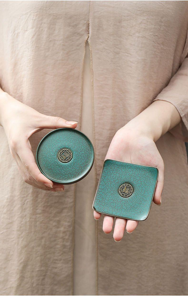 Product Introduction of [2789 People Collected] High-end Green Glaze Kung Fu Tea Coaster Small Tea Tray Ceramic Kung Fu Tea Set Accessories Tea Ceremony Heat Insulation Coaster Tea Set Accessories 6
