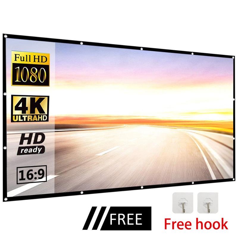Màn hình máy Chiếu LED, Cầm Tay, Chiếu hình 16: 9, Vải có thể gập lại, Có sẵn trong 60 / 72 / 84 / 100 / 120 / 150 inch, Thích hợp cho gia đình, ngoài trời và văn phòng, Màn hình chiếu 3D HD Projector 0