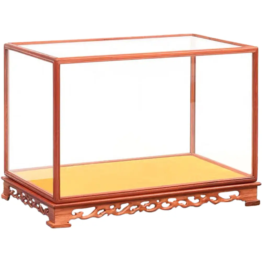 Hộp trưng bày thủ công, hộp quà rõ ràng, tủ búp bê, kính tượng trong suốt, gỗ, nhung vàng, 17,00X12,00X12,00CM, màu đỏ