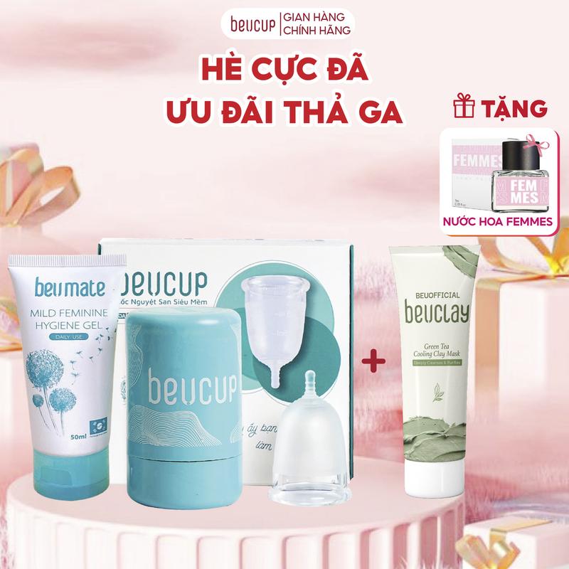[Deal hàng chính hãng-có bảo hành] Combo BEUCUP Cốc Nguyệt San Silicol Nữ, Giúp Chống Tràn, An Toàn, Giảm Thiểu Rò Rỉ Và BEUCLAY Mặt Nạ Đất Sét Nam Nữ, Hỗ Trợ Lấy Đi Tế Bào Chết, Giảm Thiểu Dầu Thừa - CNQL804 Women