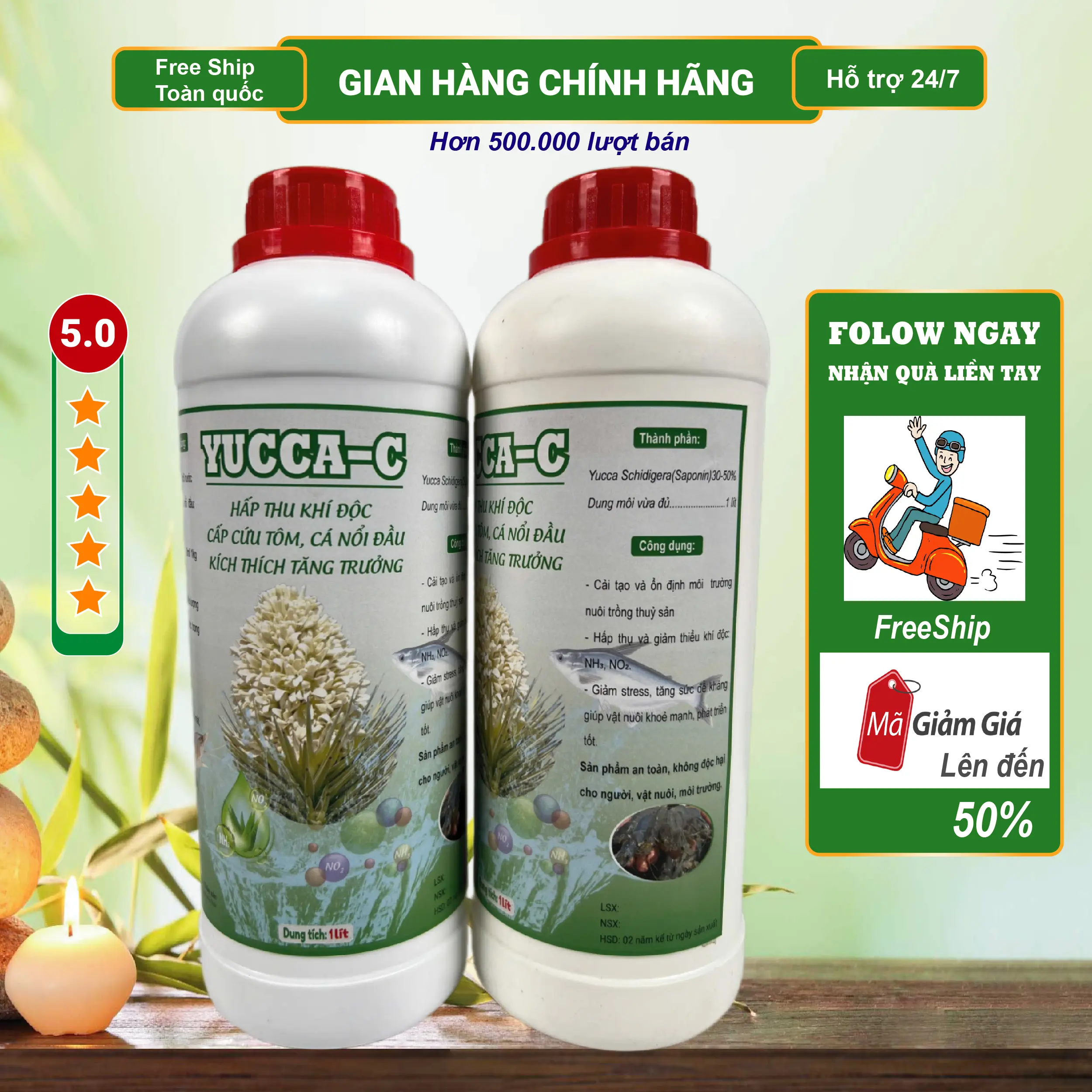 Yucca-C 1 lít - Cấp cứu tôm cá nổi đầu - Xử lý môi trường ao nuôi - Xử lý khí độc ao nuôi