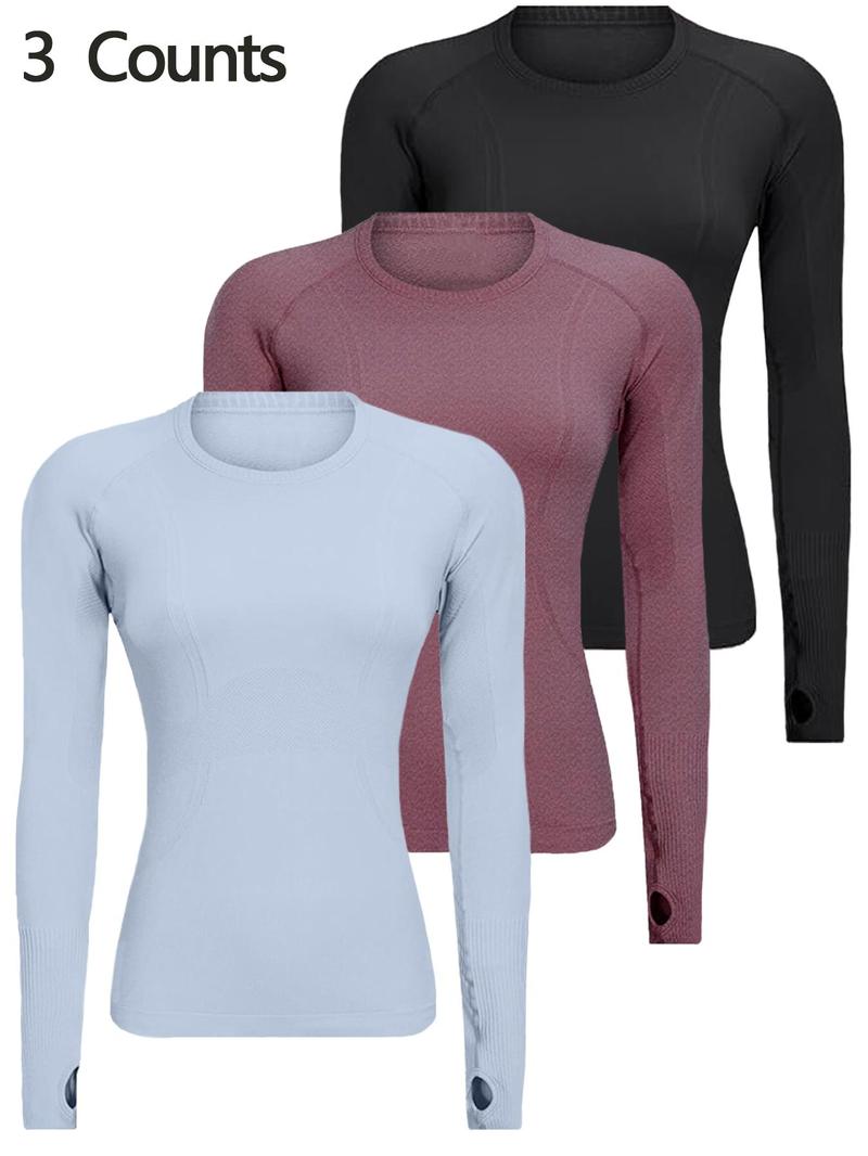 Product Introduction of Women's Solid Raglan Sleeve Sports Tee, Breathable Quick Drying Round Neck Long Sleeve T-shirt for Yoga Gym Workout Running, Ladies Sportswear for Fall & Winter 13