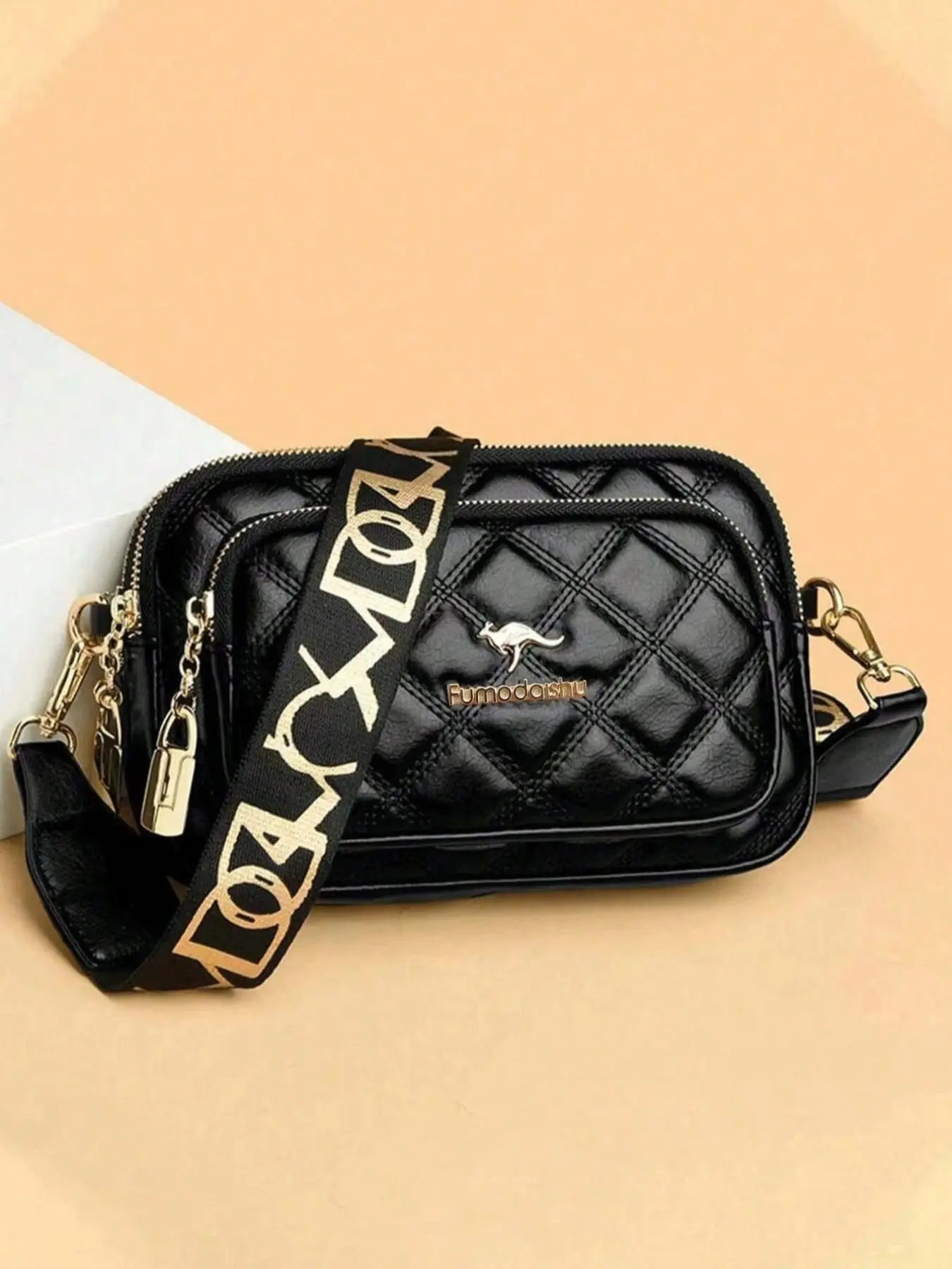 Women's Elegant Letter Pattern Quilted Crossbody Bag, Fashionable PU Leather Shoulder Bag for Daily Used, Casual Trendy Versatile High-quality Daily Commuting Bag