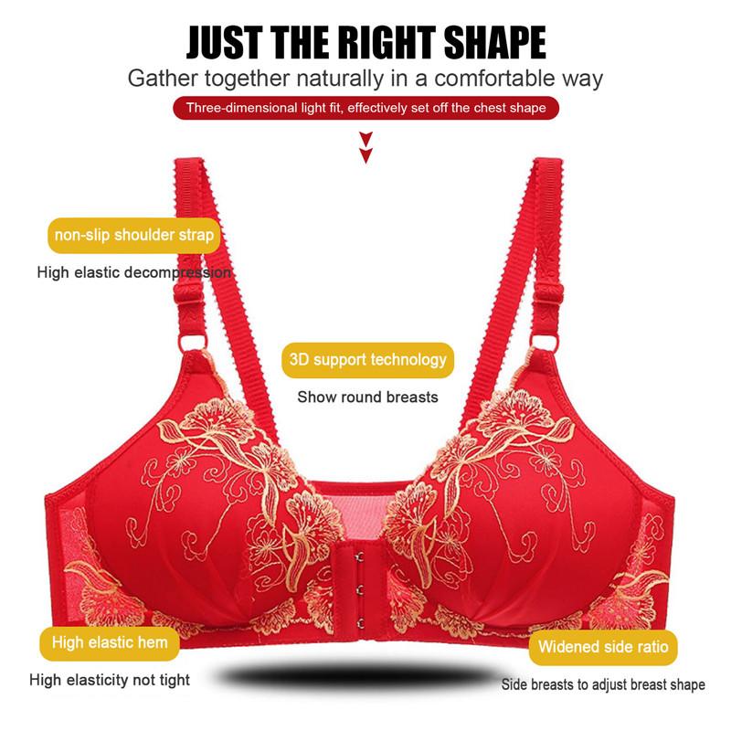 Product Introduction of Button Embroidery Brassiere Bralette Wireless Underwear Women's Bras Seamless Floral Push Up Bras Wireless Front Comfy Lingerie 32