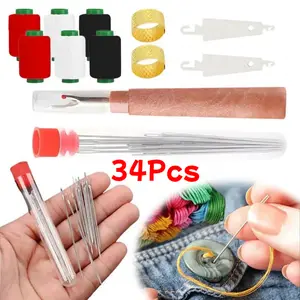 34Pcs Set Jarum Jahit Quilt Mudah Digunakan, Jarum Jahit Besi Berujung Besar, Perlengkapan Jahit Stainless Steel Dengan Jarum Berkualitas Tinggi