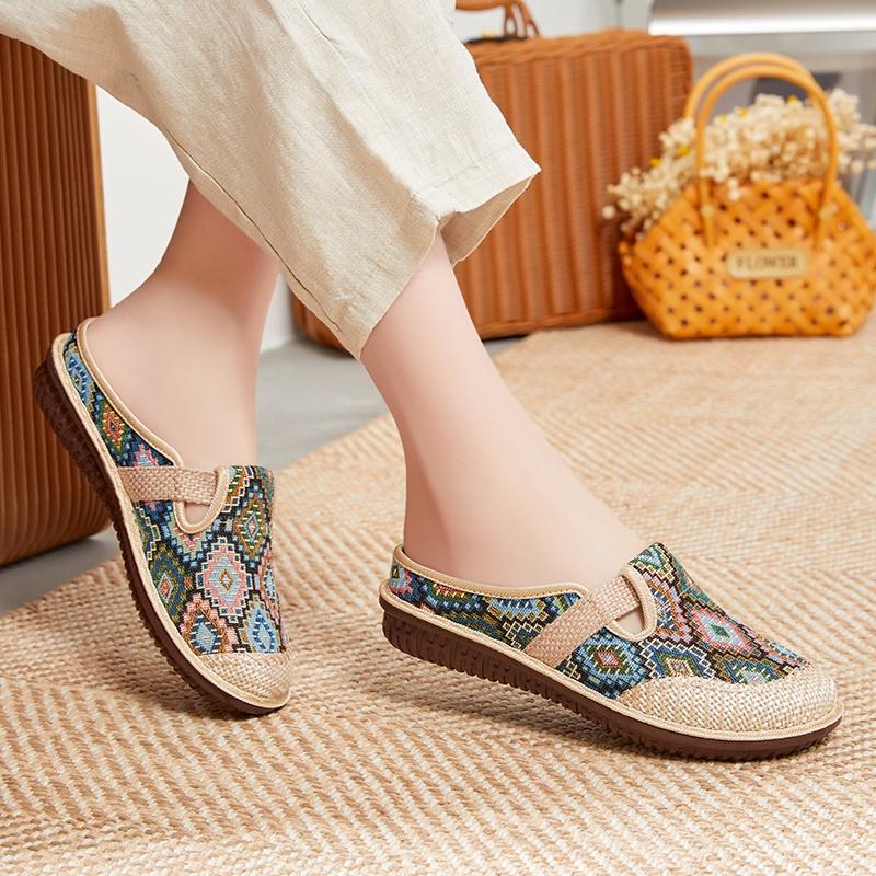 Có Sẳn Hàng Giày Thuyền Nữ Bằng Lanh Đan Bằng Cỏ Dại Phong Cách Dân Tộc Với Hoa Thêu 3