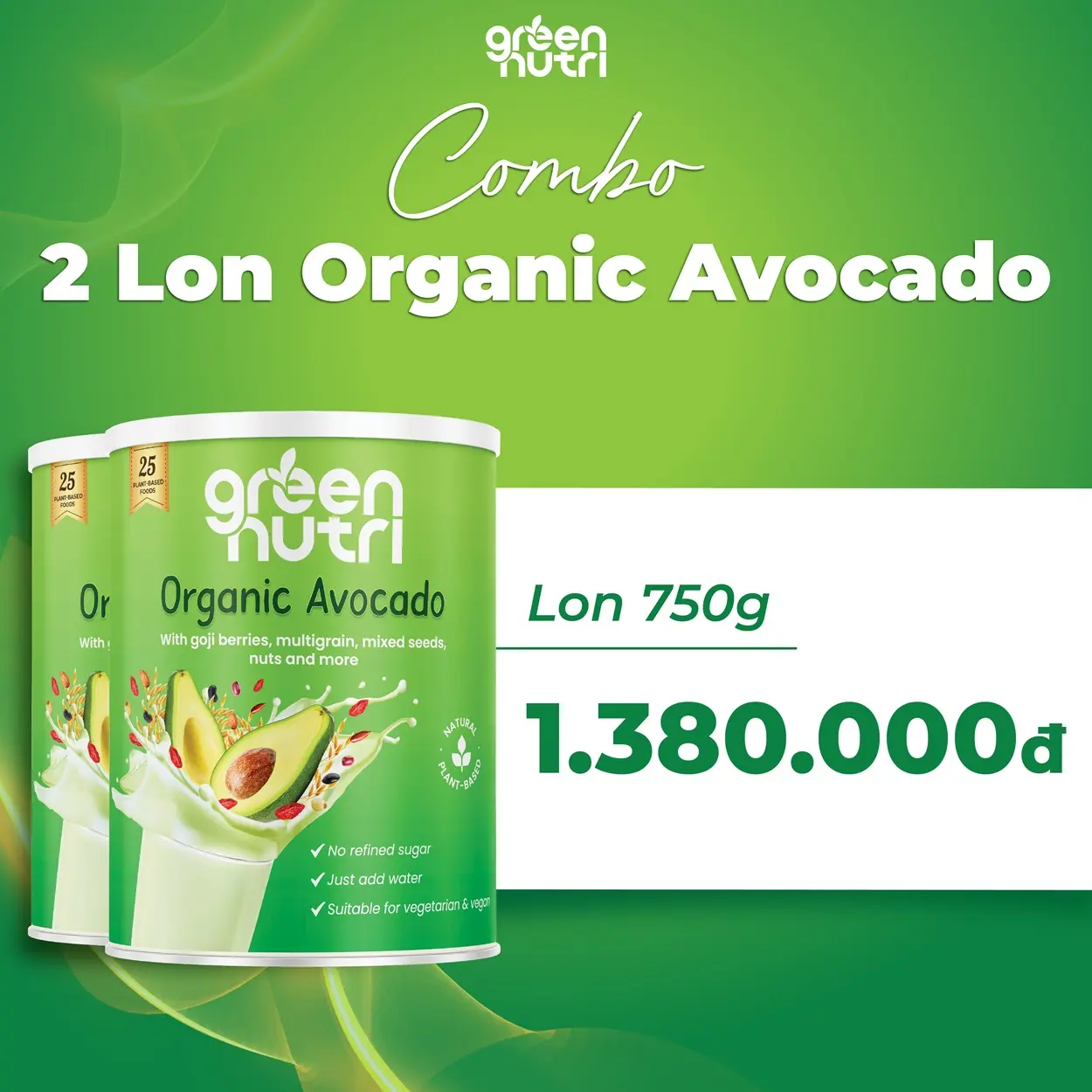 Combo 2 lon Sữa Hạt Ngũ Cốc Organic Avocado