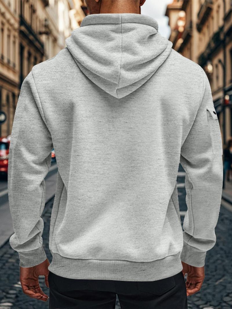 Product Introduction of Men's Colorblock Half Zipper Hoodie Top, Casual Regular Fit Long Sleeve Drawstring Pocket Hooded Top for Spring & Fall, Fashion Men's Clothes for Daily Wear 6