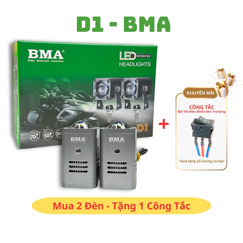 Đèn Trợ Sáng Bi Cầu Mini D1 BMA - 30W Lắp Xe Máy, ÔTô 12 24V Kim Loại, Chống Nước IP68, Cos Vàng Pha Trắng - Phụ Tùng 1