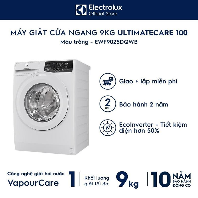 Máy giặt cửa ngang Electrolux 9kg UltimateCare 100 - Trắng EWF9025DQWB - Động cơ Inverter yên tĩnh diệt 99.9% vi khuẩn làm sạch trang phục hiệu quả