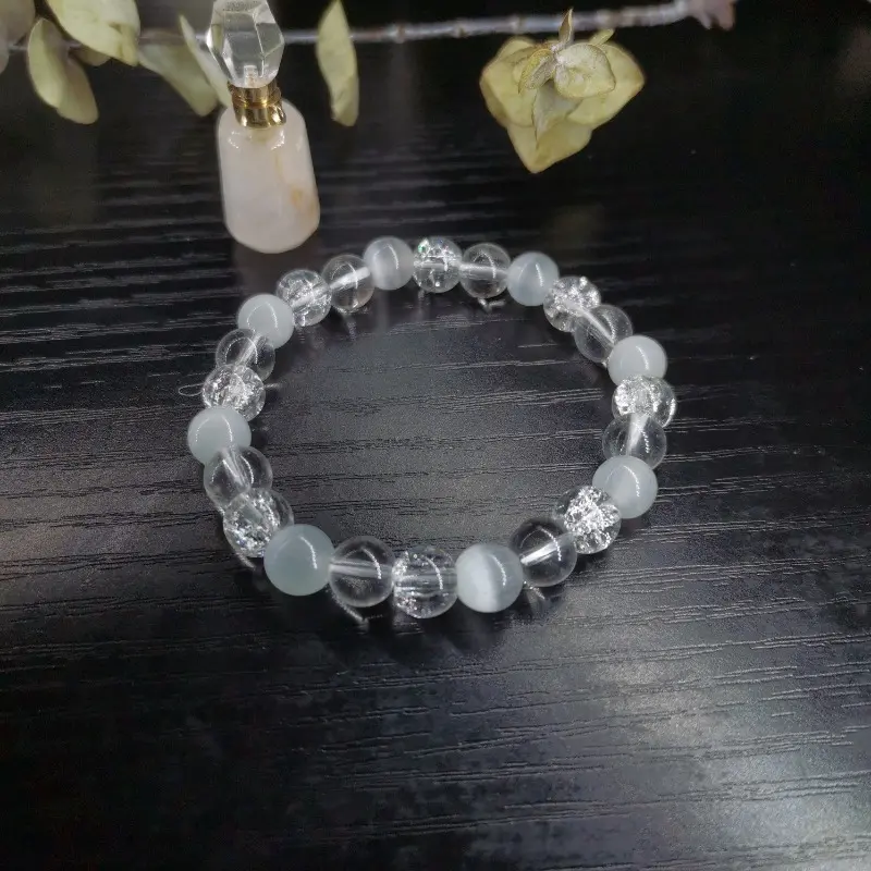 Handmade Peace Stone Bracelet with 8mm Cat's Eye and Transparent Stone - A Stress Relief Jewelry Gift 2