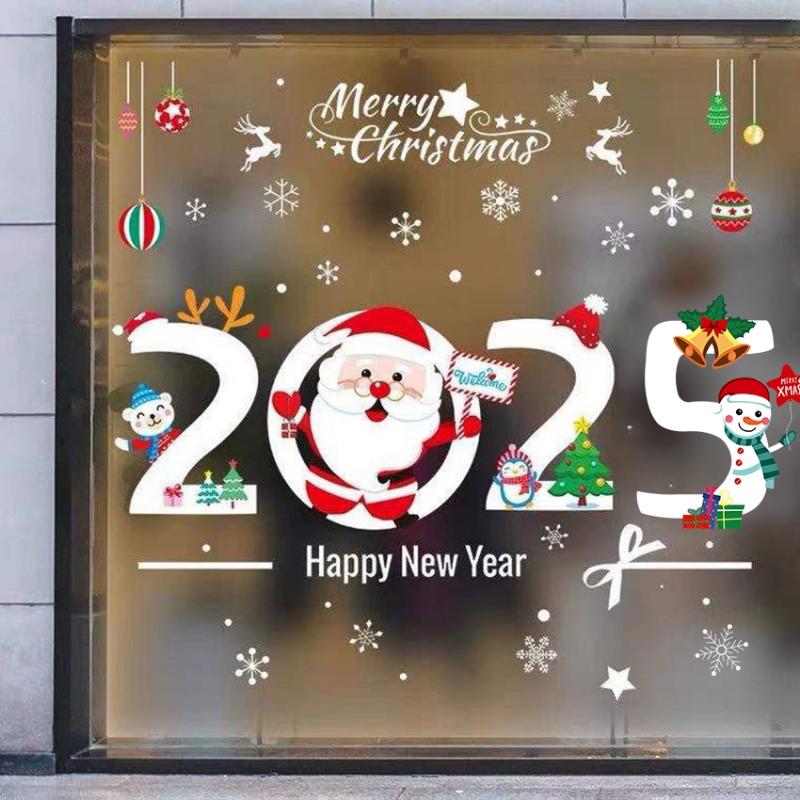 สติกเกอร์หน้าต่างคริสต์มาส สติ๊กเกอร์ คริสต์มาส แก้ว สุขสันต์วันคริสต์มาส ของตกแต่งบ้าน คริสต์มาส สติ๊กเกอร์ติดผนังห้องเ  ไฟกระพริบ 4