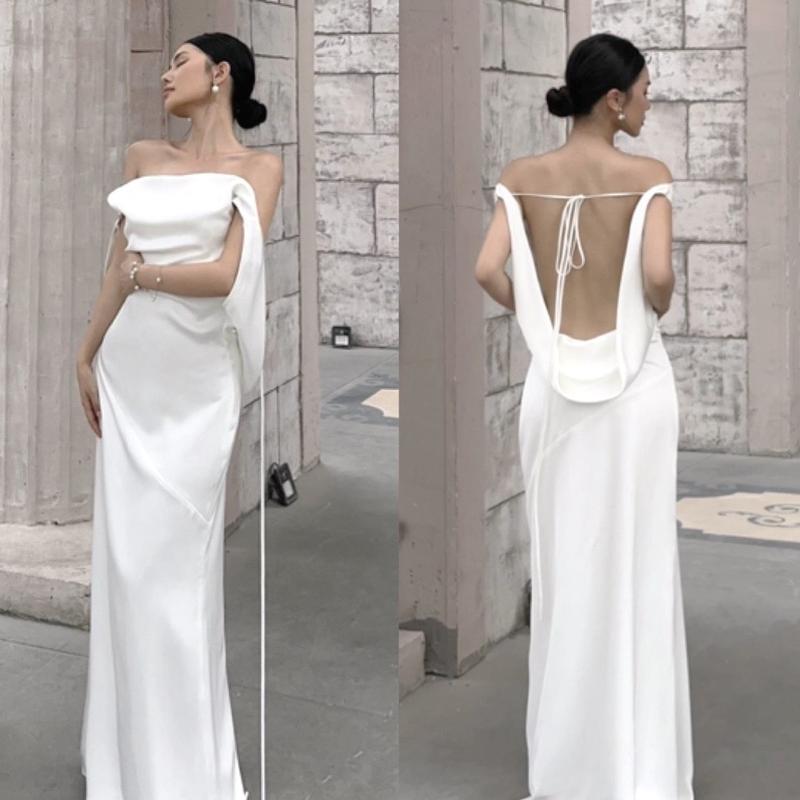 Đầm Lụa Cổ Đổ Hở Lưng Dáng Dài Đuôi Cá Sang Chảnh -Kara Dress Nữ Women