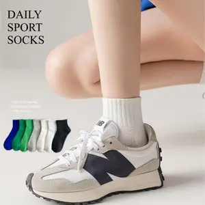 KK396 Kaos Kaki Wanita Daily Sport Versatile College Style Solid Color Women Socks Katun Nyaman Spandex Cewek