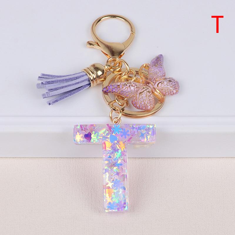 Product Introduction of A-Z Dreamy Sequin Letters Keychain For Women Tassel Butterfly Pendant Keyring  Bags  Car Key Chain 37