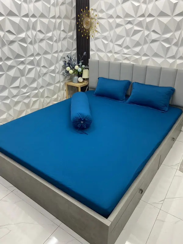[OHAYO] Bộ ga thun lạnh 4 món 12 màu gồm: 1 ga bo chun, 2 vỏ gối nằm, 1 vỏ gối ôm 8