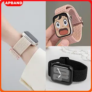 Tali Jam Tangan Nylon Strap for Apple Watch Ultra 3/2/1 49mm Scrunchie Lucu Band For iWatch Series 11 10 9 8 7 6 5 4 3 Se 3/2/1 41mm 46mm 45mm 38mm 40mm 42mm 44mm Braided Elastic Adjustable Band Belt Smartwatch (No Watch)