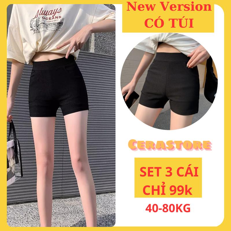 NEW VERSION SET 3 Quần Short Cạp Chun Có Túi Dáng Ngắn Co Dãn Ôm Body Tôn Dáng 40-80KG Nữ