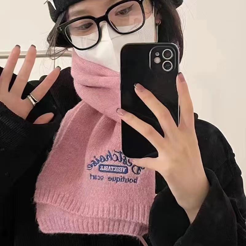 Product Introduction of Winter New Wool Embroidered Scarf High-end Fashion Versatile Scarf Neck Protector Velvet Knitted Women 3