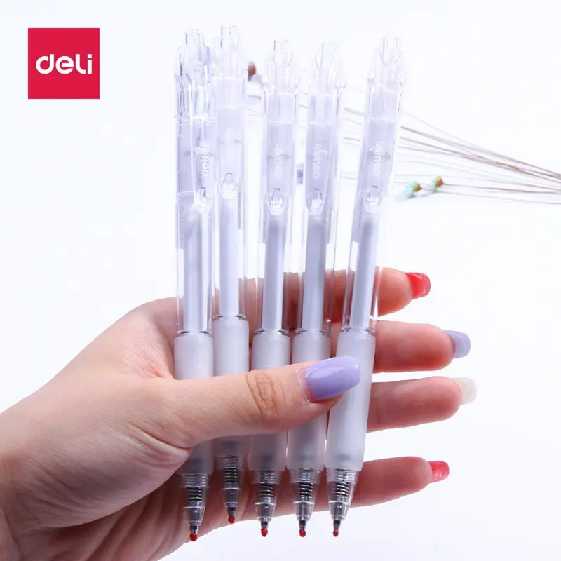 COMBO 10 Chiếc Bút gel A057B Mực Đen Deli Thiết Kế Vỏ Trong Suốt Ngòi 0.5mm Dành Cho Học Sinh 6