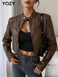 YOZY Women's Solid Zip Up Jacket, Casual Windproof Button Decor Cuff Long Sleeve Stand Collar Pocket Outerwear for Fall & Winter, Ladies Clothes for Daily Wear