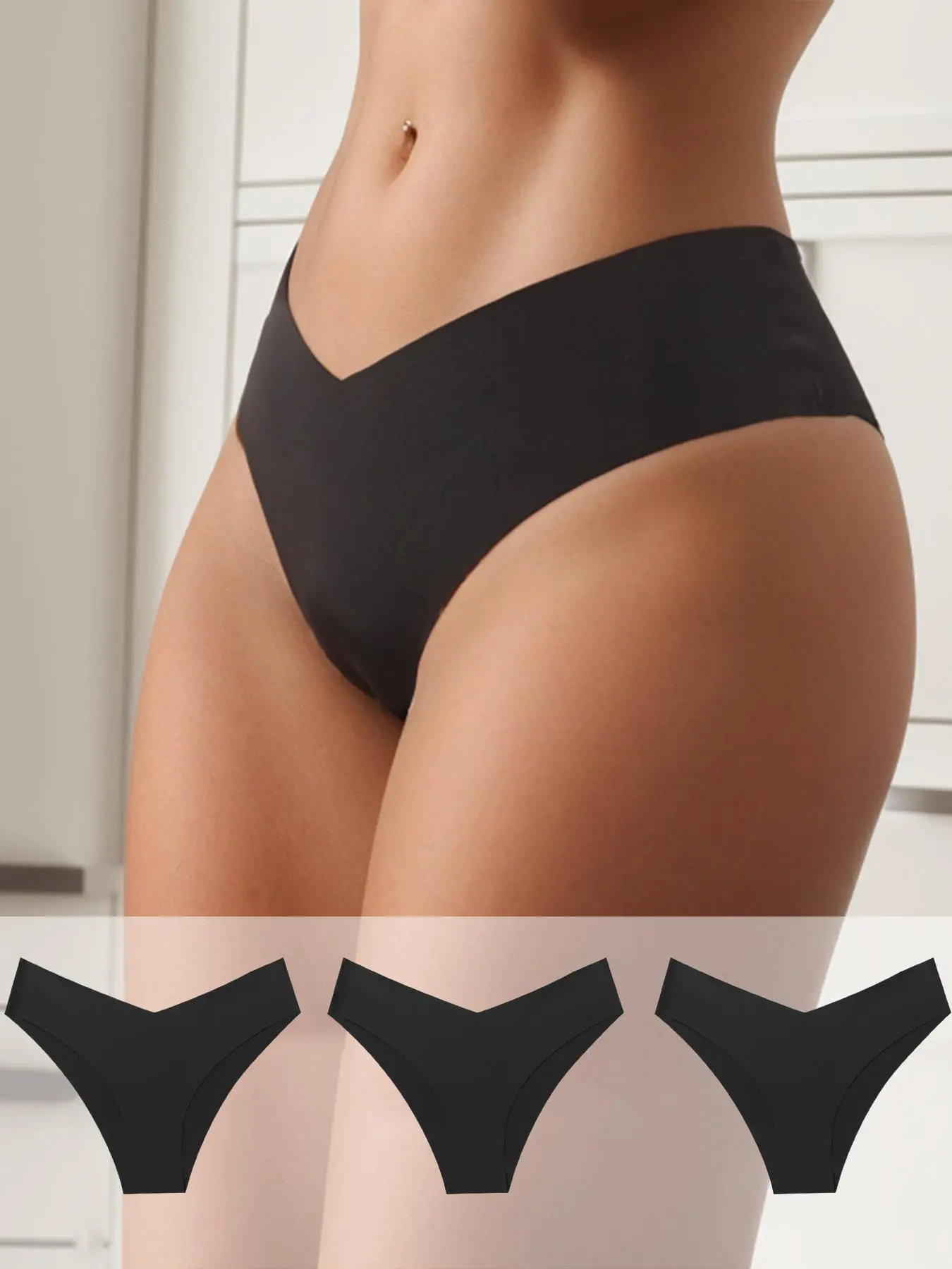Women's 3pcs Solid Drop Waist Thong, Seamless Comfortable Panty for Daily Wear, Women's Underwear For All Seasons
