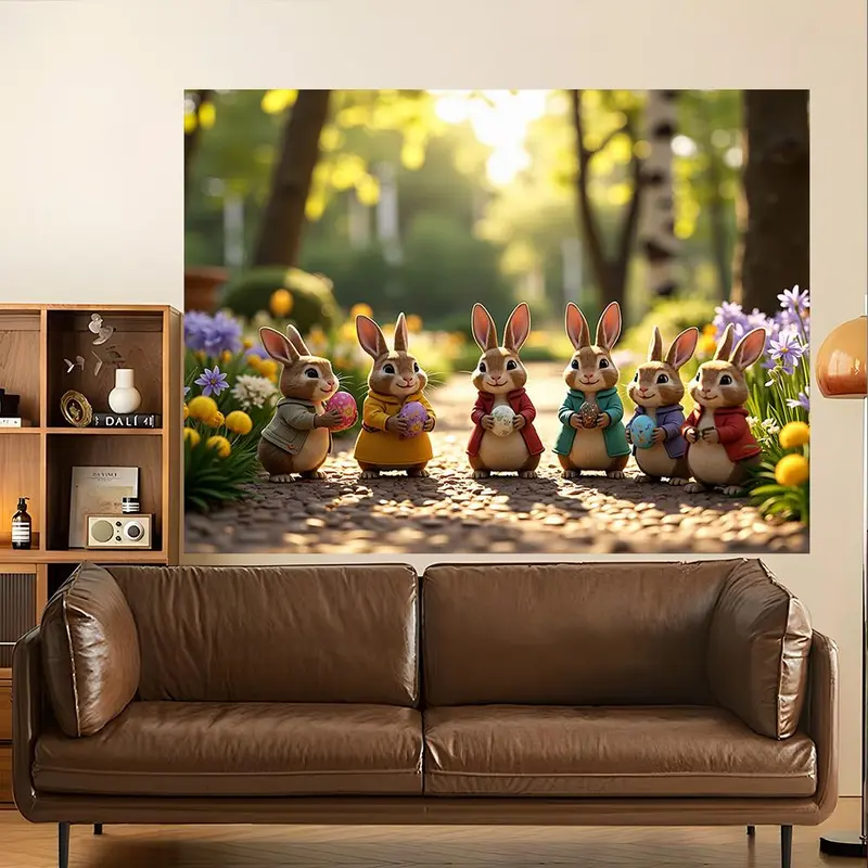 Easter Themed Backdrop, 1 Count Easter Eggs Bunny Pattern Backdrop, Party Decoration Banner for Home Living Room Bedroom, Ornaments 1