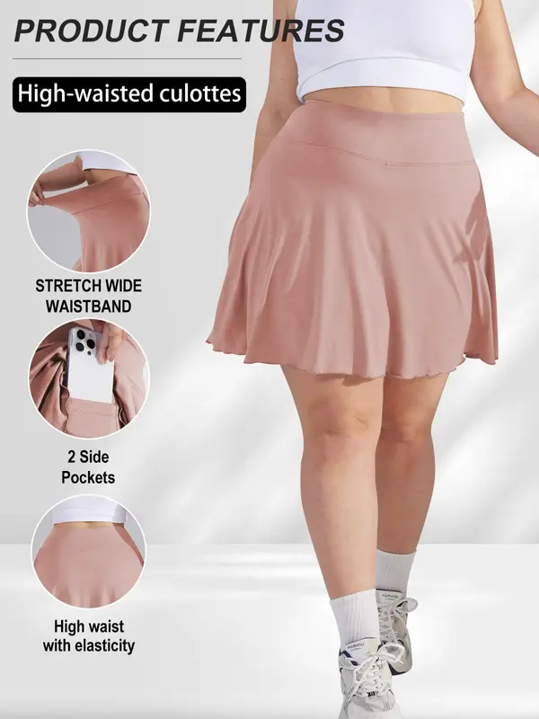 【Plus Size】 Solid High Waist Skort, Regular Fit Casual Comfort Minimalist Basic Pocket A Line Skirt for Daily Wear, Women's Bottoms for Summer, 2 in 1 Skirtswomen, Clothing 8