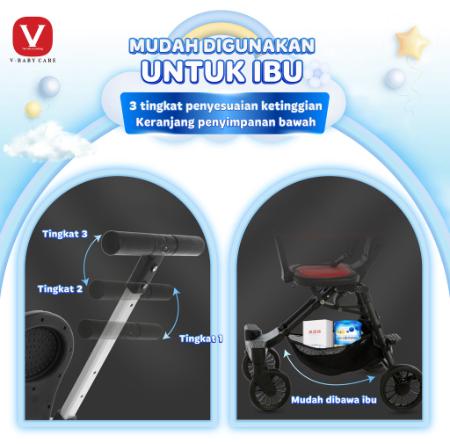 V-BABYCARE Stroller Baby Kereta Dorong Balita Lipat Magic Stroller Baby 2 Way Travel / VBABY-Q2 5