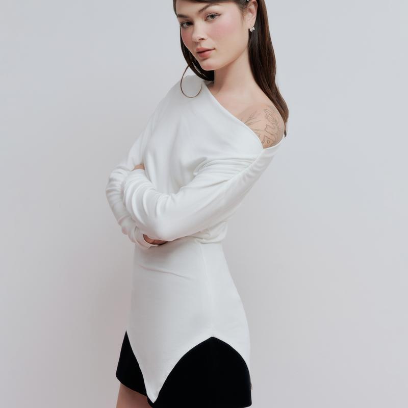  DOTTIE - Áo dài tay lệch vai - Trắng - T1055 Top Thun Nữ Women 