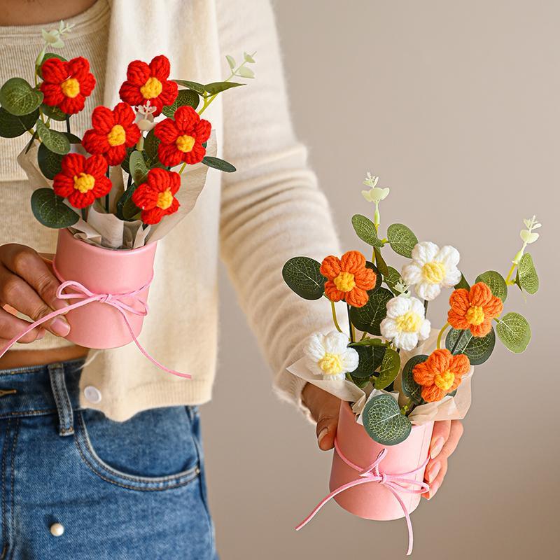 Product Introduction of Crochet Flower Bouquet, 1 Count Creative Knitted Eternal Bouquet, Home Decor, Desktop Decorative Flower, Gift Ideas 3