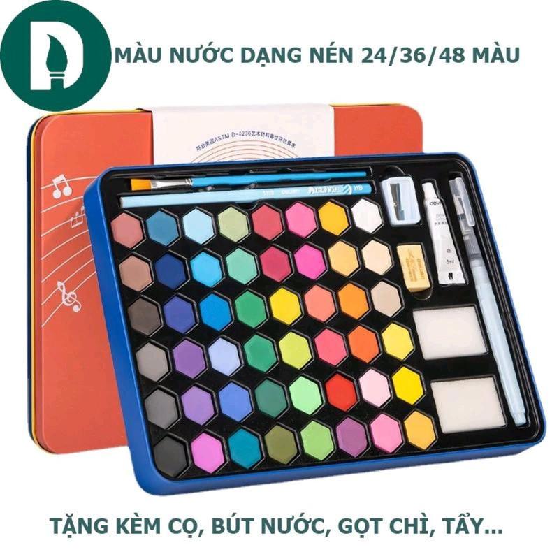 Màu nước dạng nén DELI, Hạng học sinh, Hộp 24/36/38 màu, Tặng kèm 8 dụng cụ. Hàng Chính Hãng - Hoạ Cụ DUTi