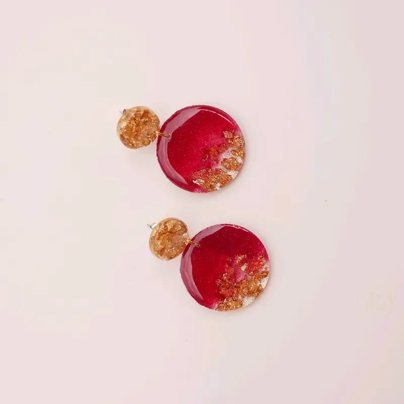 anting resin handmade merah dan gold Elegant 3
