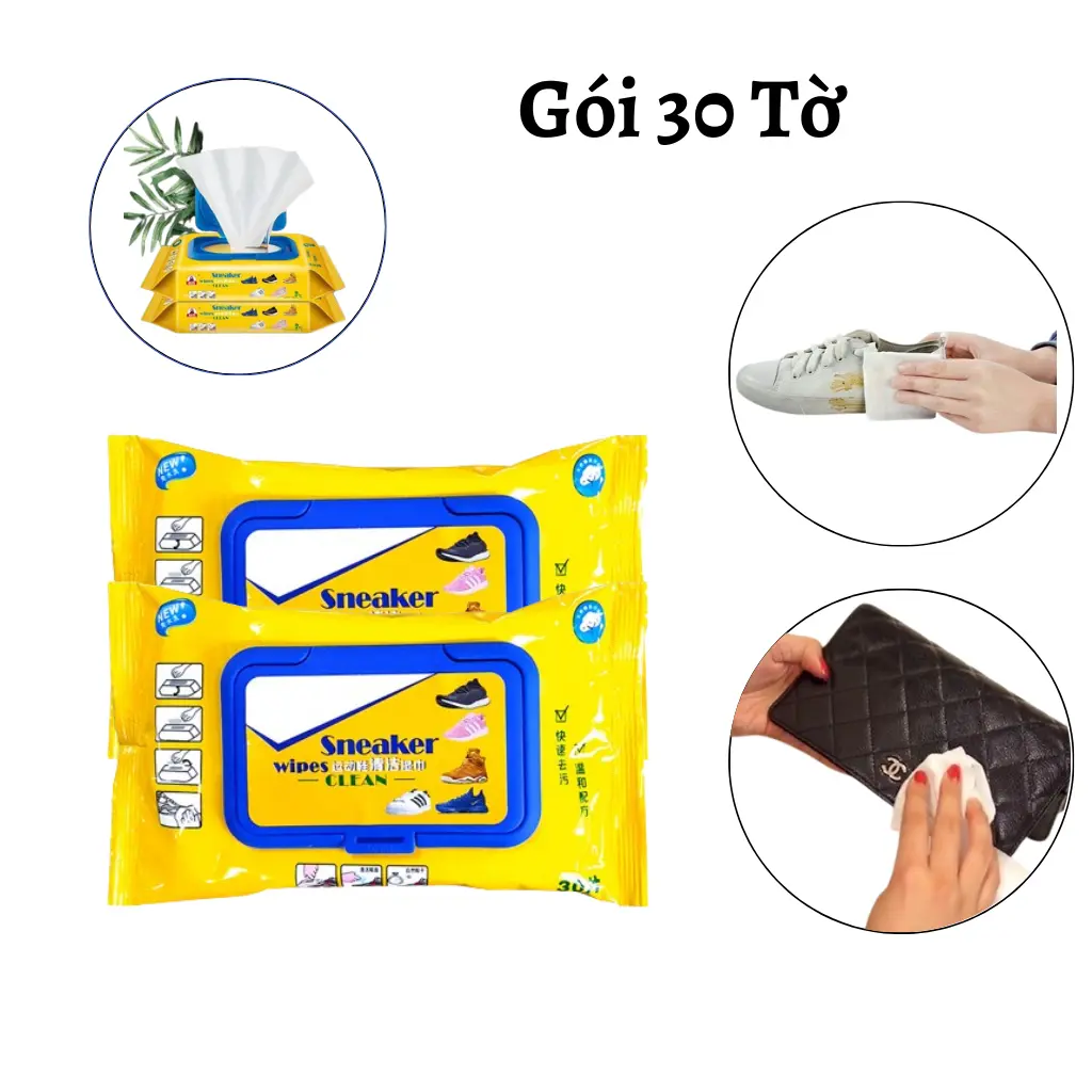 Giấy lau giày, khăn ướt lau giày sneaker, khăn giấy vệ sinh giày túi sách chuyên dụng