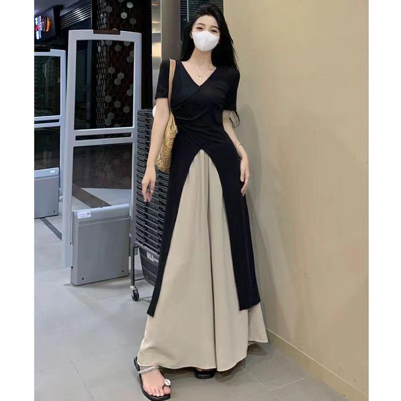 Quần Áo Nữ Ngoại Cỡ Hàng Mới Về Năm 2025, Bộ Đồ Váy ngắn Mỏng Giấu Flab, Áo Ngắn Tay Mùa Hè Bất Đối Xứng Bộ Đồ Hai Mảnh, Thời Trang, Thích Hợp Cho Bé Gái 3