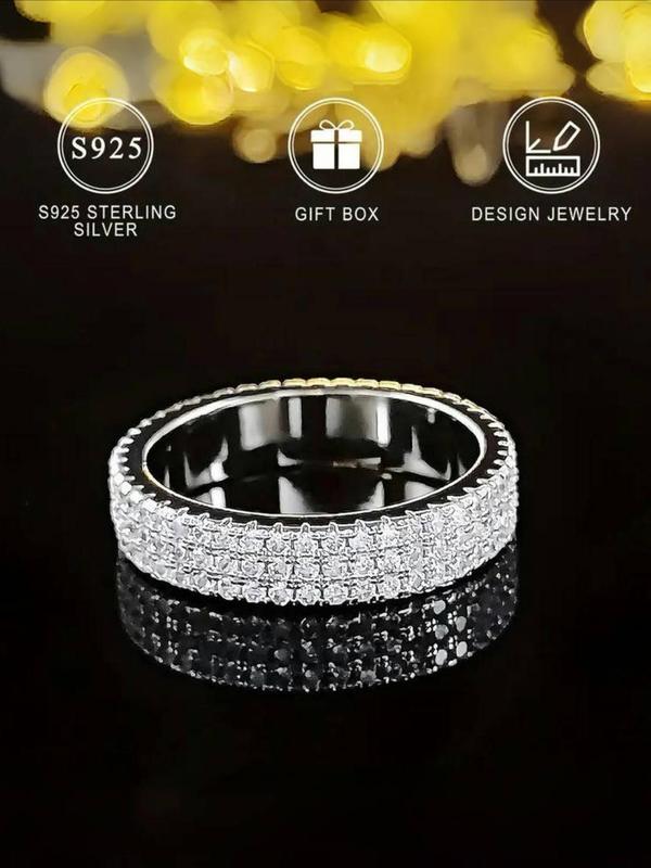 S925 Sterling Silver Promise Ring, Engagement Ring with Zirconia, Fashionable Glitter Style Jewelry for Women 2