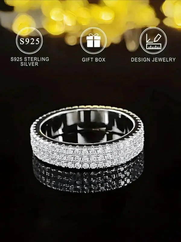 S925 Sterling Silver Promise Ring, Engagement Ring with Zirconia, Fashionable Glitter Style Jewelry for Women 2