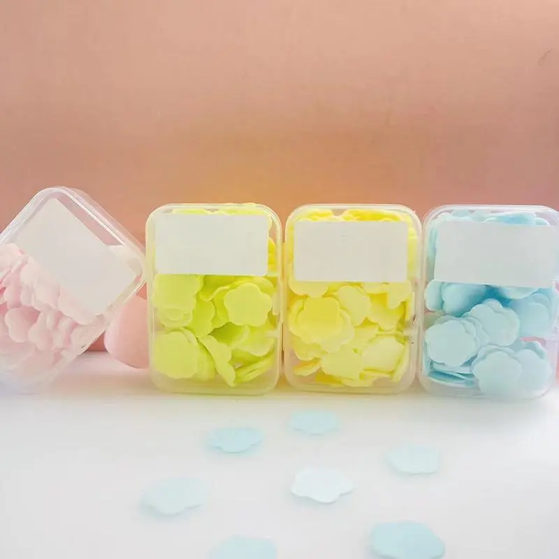 100Pcs/Box Flower Shape Portable Travel Soap Paper Disposable Multifunctional Washing Hand Bath Clean Scented Foaming Sheets
