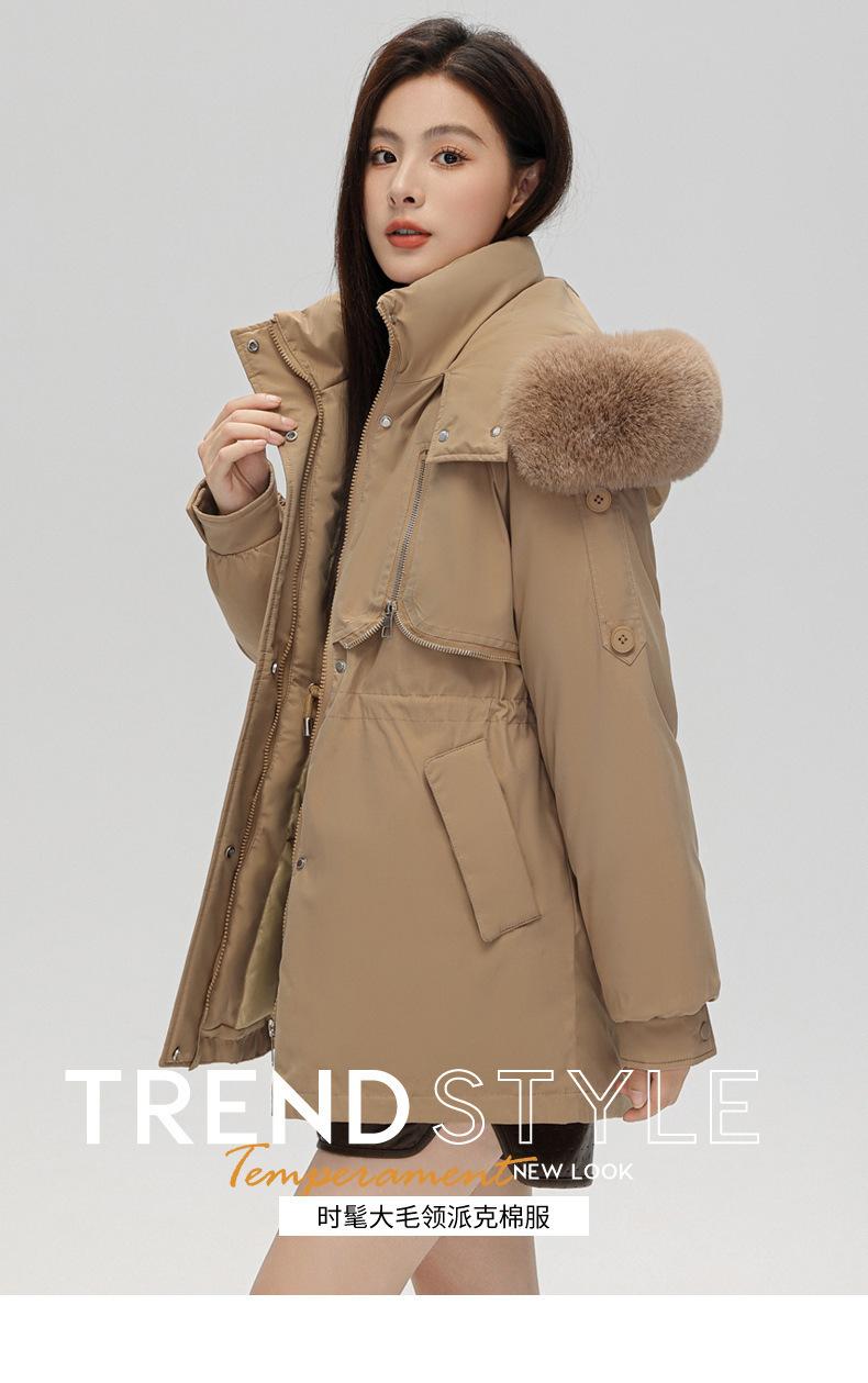 Product Introduction of Fashion Big Fur Collar down Cotton-Padded Jacket Women's Short 2023 New Winter Clothes Small Workwear Thickened Parka Cotton-Padded Jacket 1