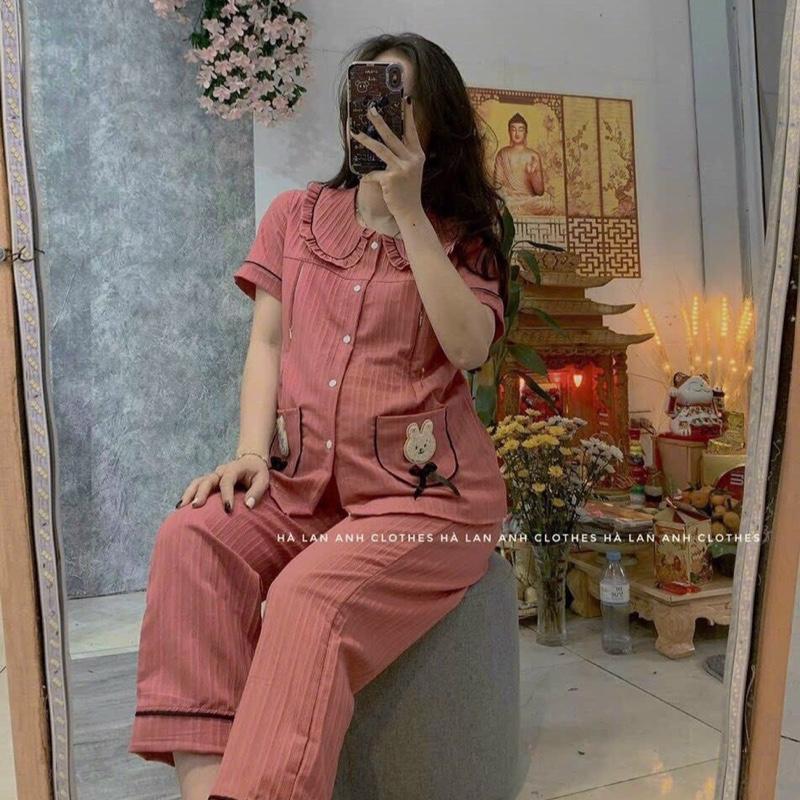Bộ bầu-bộ sau sinh pijama viền bèo tay dài quần dài.áo có khoá ti,quần chun chỉnh 7