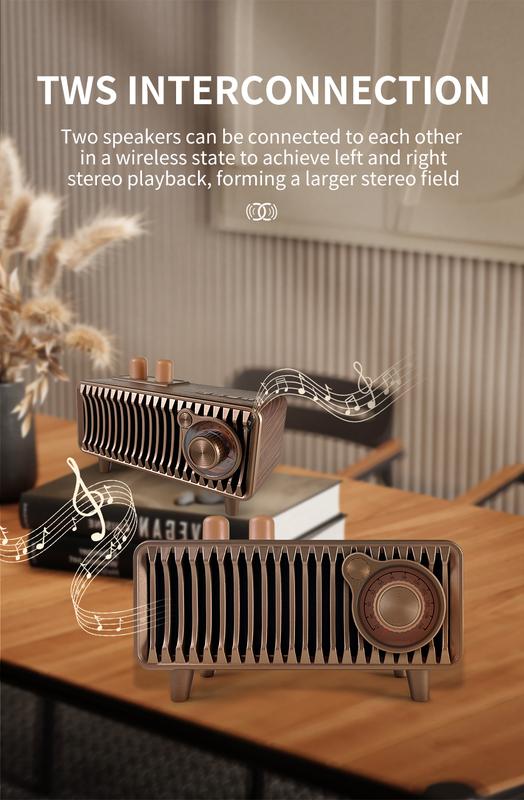 Product Introduction of CyborisT7 20W Retro Bluetooth Speaker Radio Walnut Wood Vintage Rotary FM Radio Dual Speakers Stereo Support USB/TF/AUX Player 13
