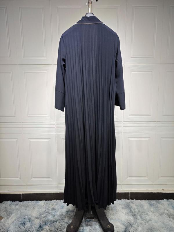 Arabic Clothing-Solid Fake Buttons Plicated Abaya, Elegant Split Sleeve Shawl Collar Outerwear, Women's Islamic Clothing For Spring & Fall 5