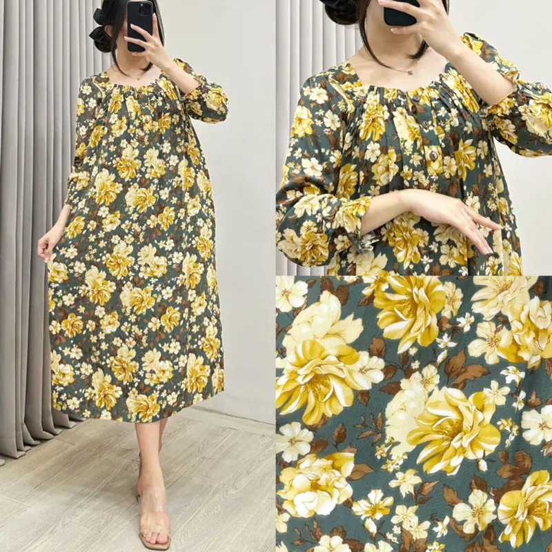 Dress wanita kekinian FURLA HOME DRESS midi katun rayon viscouse bumil busui friendly edisi lebaran Nyaman Motif 2