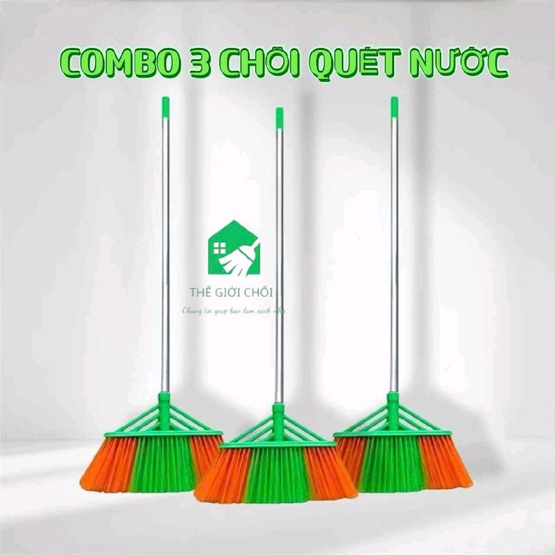 Combo 3 Chổi Nhựa Quét Nước Cán INOX Quét Sân Vườn Quét Nhà Vệ Sinh, Quét Nước Bền Đẹp