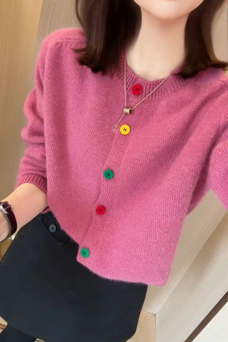 Product Introduction of Áo Cardigan Dệt Kim, Phong Cách Hàn Quốc, Chống Lão Hóa, Thiết Kế Cầu Vồng Thanh Lịch, Một Hàng Cúc, Cổ Tròn, Giống Như Len, Thích Hợp Cho Mùa Xuân, Hàng Mới Về, Phong Cách Lười Biếng, Áo Len Độc Đáo 2