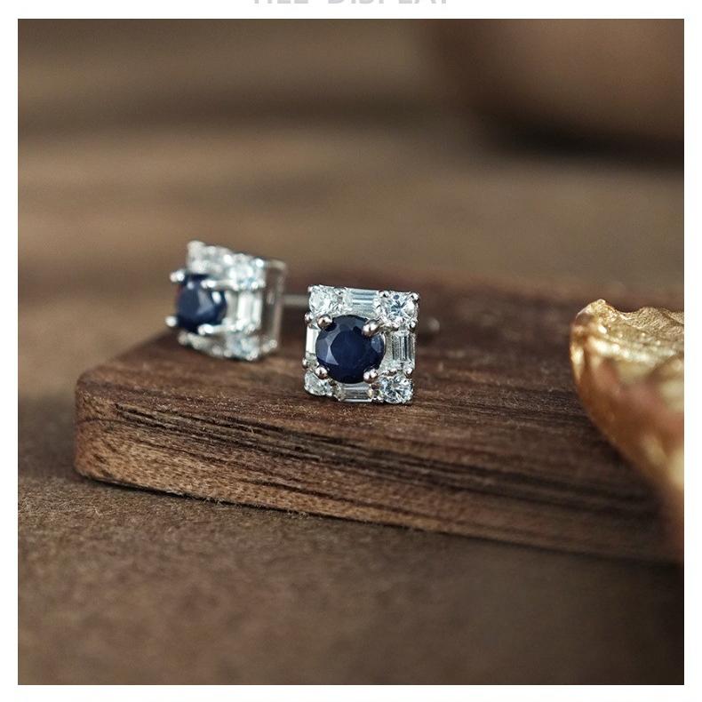 [Natural Crystal] Internet Celebrity, Influencer Recommended/Natural Sapphire Stud Earrings/S925 Silver Stud Earrings/Girls Women Fashion Simple Accessories 3